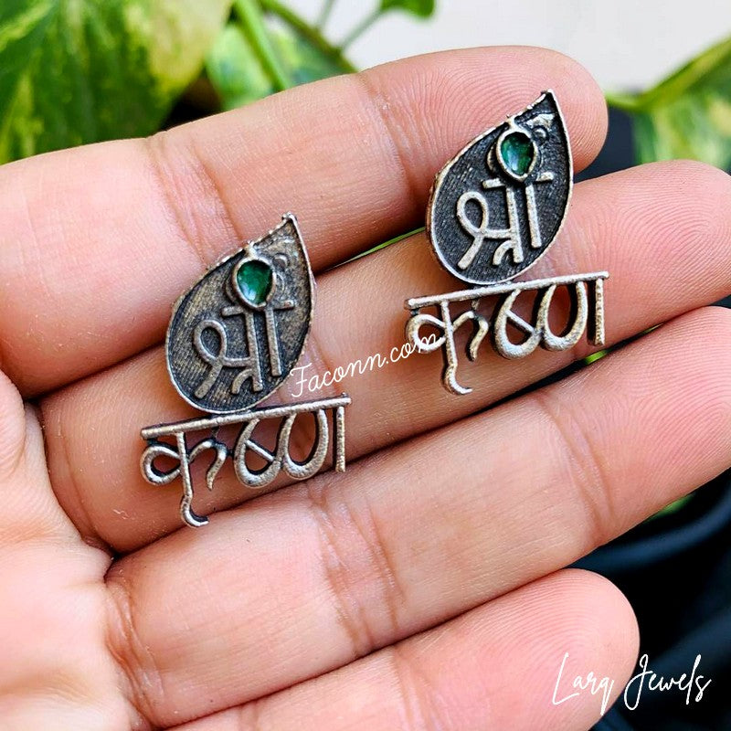 LARQ JEWELS Oxidized Silver Afghani Radha Krishna Temple Necklace