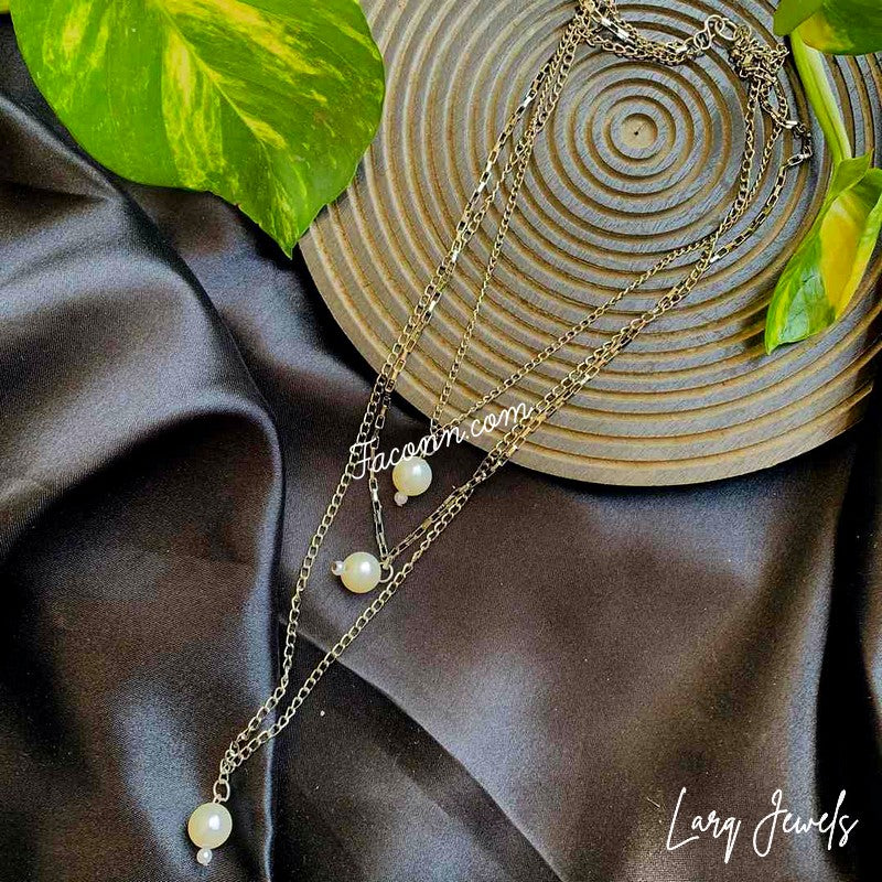 LARQ JEWELS Multilayer Non Precious Cubic Pearl Silver Western Neckpiece