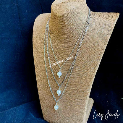 LARQ JEWELS Multilayer Non Precious Cubic Pearl Silver Western Neckpiece