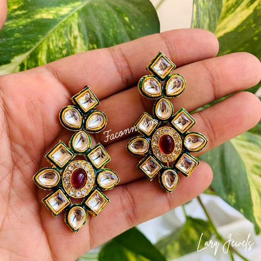 LARQ JEWELS Crystal Beads Ethnic Kundan Necklace And Earring Set For Women-RED