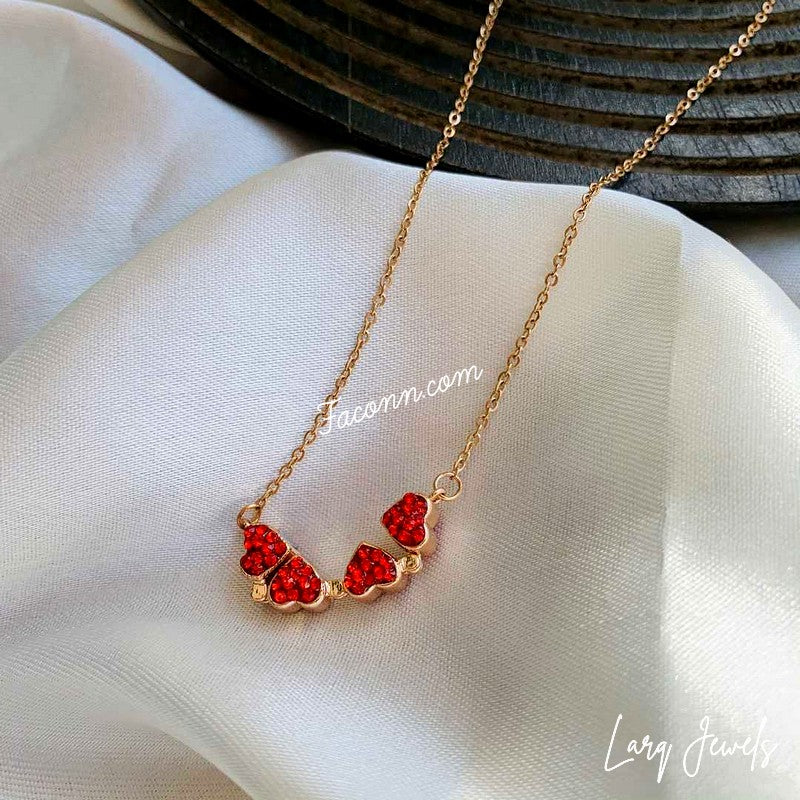 LARQ JEWELS 2-in-1 Four Leaf Clover Heart Necklace Both Side Magnetic Heart Pendant- RED