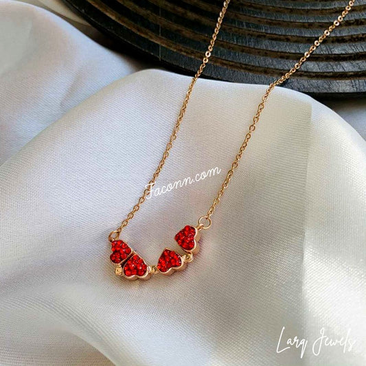 LARQ JEWELS 2-in-1 Four Leaf Clover Heart Necklace Both Side Magnetic Heart Pendant- RED