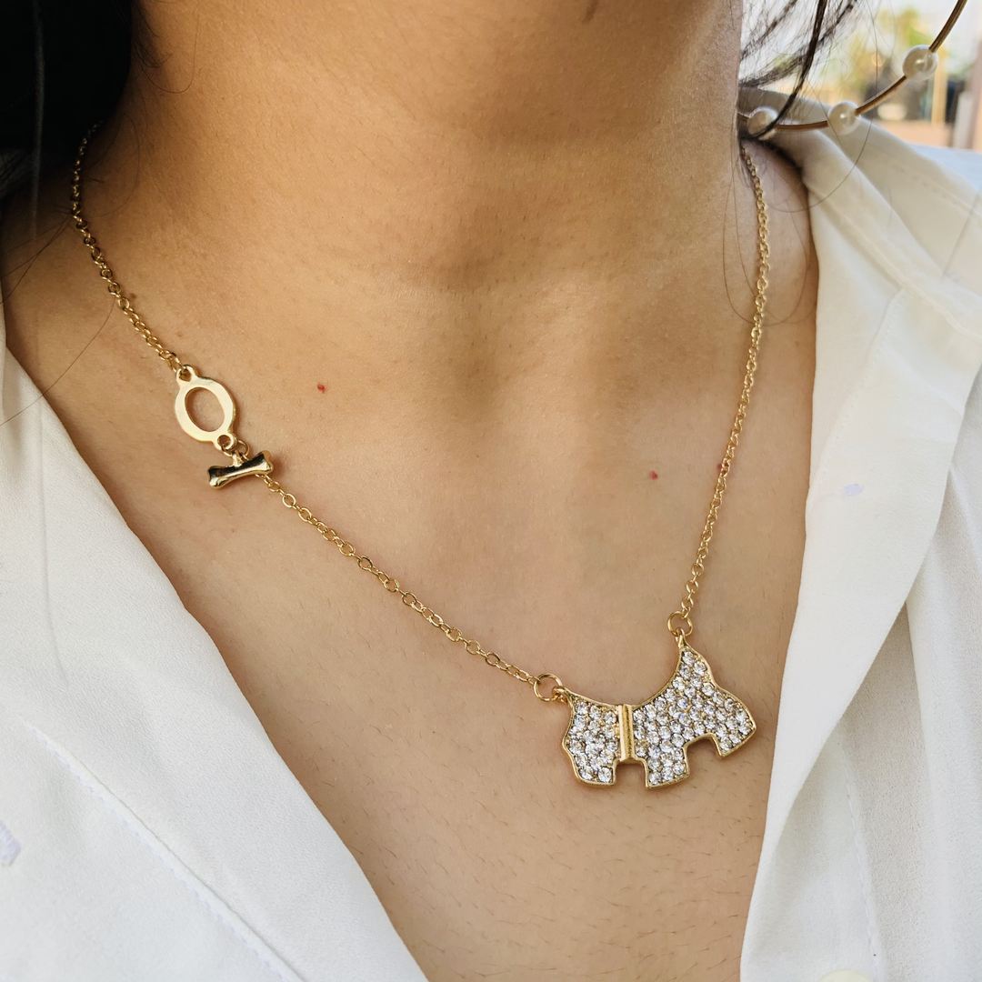LARQ JEWELS Zircon stone studded Dog with bone sheek stylish chain necklace