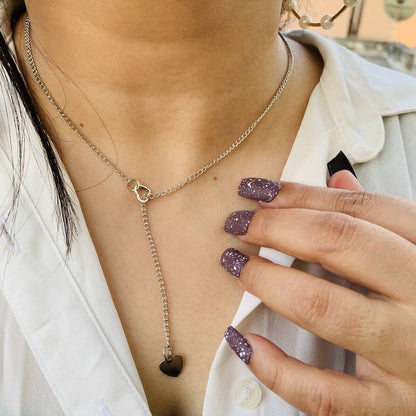 LARQ JEWELS Sleek silver metal dual heart long stylish western chain necklace