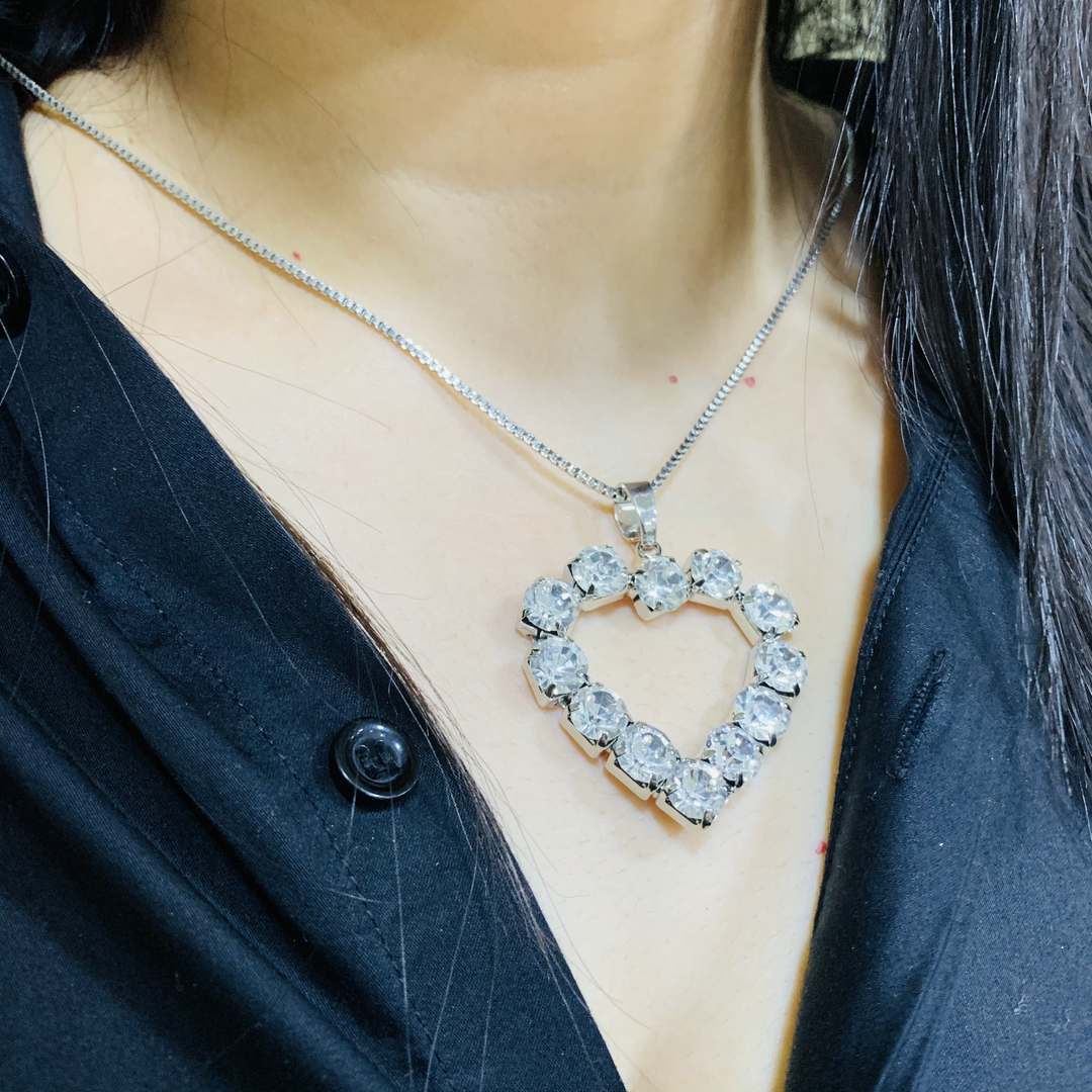 LARQ JEWELS Heart Stone Encrusted silver Pendant Necklace
