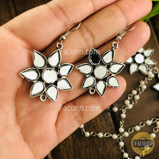 LARQ JEWELS Oxidized Silver Glass Meena Designer Floral Choker