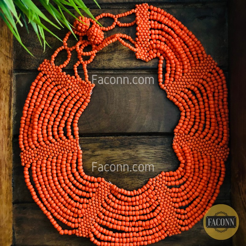 LARQ JEWELS African Handmade Orange Beaded Choker Necklace