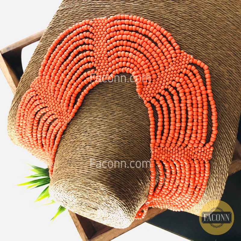 LARQ JEWELS African Handmade Orange Beaded Choker Necklace
