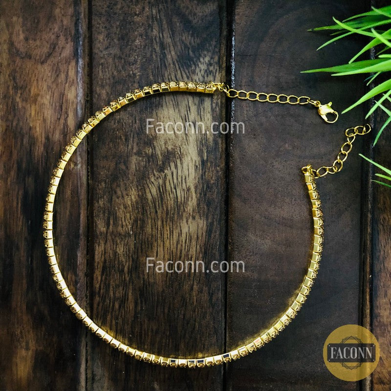 LARQ JEWELS Single Layer Golden Rhinestone Choker Style Necklace