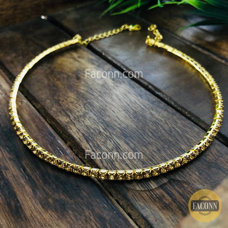 LARQ JEWELS Single Layer Golden Rhinestone Choker Style Necklace