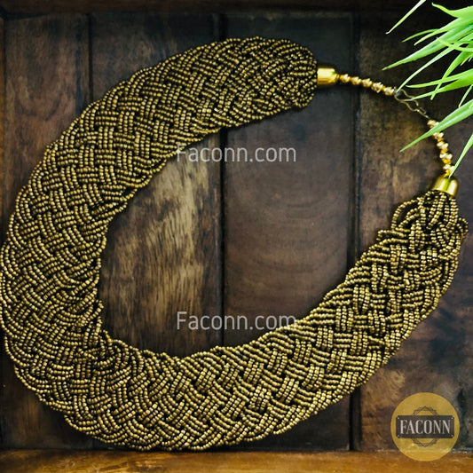 LARQ JEWELS Stylish Braid Golden Beads Necklace For Women