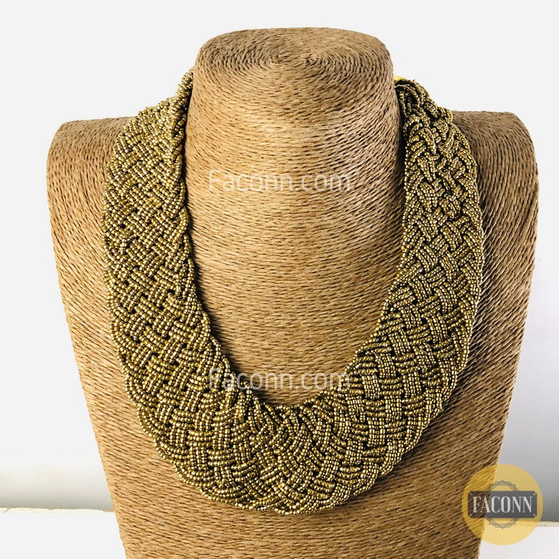 LARQ JEWELS Stylish Braid Golden Beads Necklace For Women