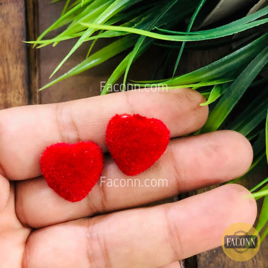 (Rusted) LARQ JEWELS Red Heart Shape Trendy Velvet Stud Earring