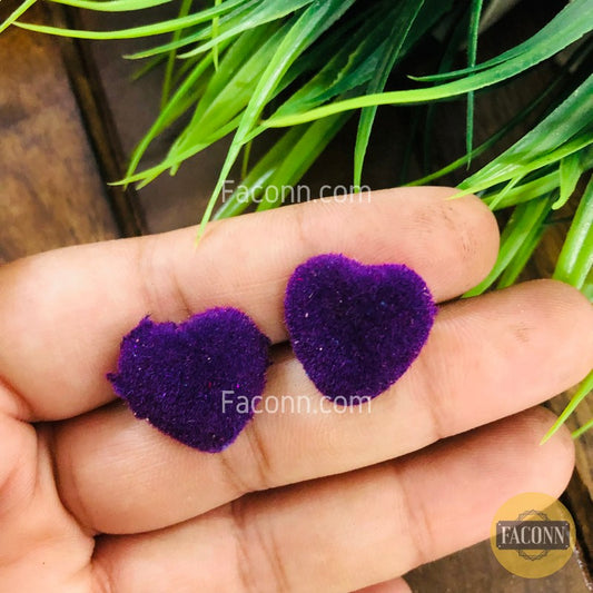 (Rusted)LARQ JEWELS Purple Heart Shape Trendy Velvet Stud Earring