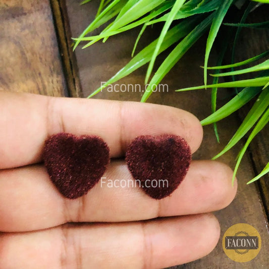 (Rusted)LARQ JEWELS Brown Heart Shape Trendy Velvet Stud Earring