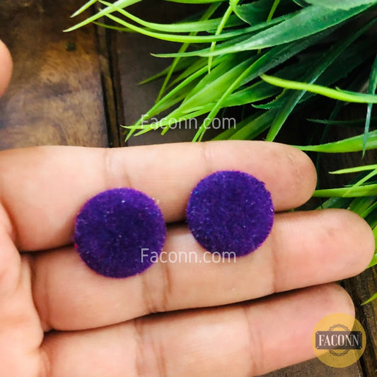 (Rusted)LARQ JEWELS Purple Circular Trendy Velvet Soft Stud Earring