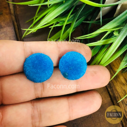 (Rusted)LARQ JEWELS Blue Circular Trendy Velvet Soft Stud Earring
