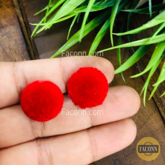 (Rusted)LARQ JEWELS Red Circular Trendy Velvet Soft Stud Earring