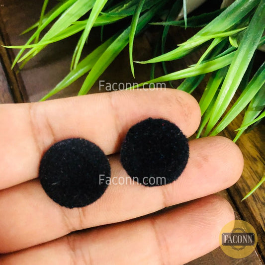 (Rusted)LARQ JEWELS Black Circular Trendy Velvet Soft Stud Earring