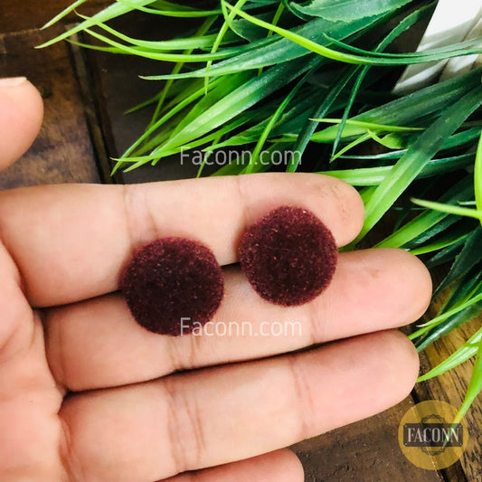 (Rusted) Brown Circular Trendy Velvet Soft Stud Earring