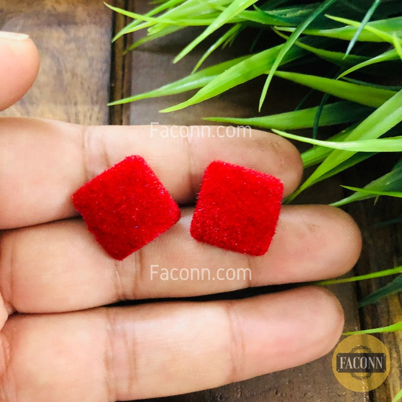 LARQ JEWELS Red Square Trendy Velvet Soft Stud Earring