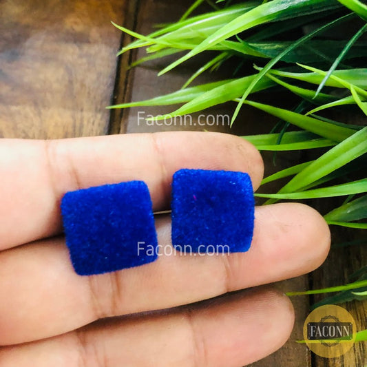 (Rusted) Navy Blue Square Trendy Velvet Soft Stud Earring