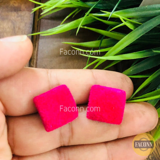 (Rusted) Pink Square Trendy Velvet Soft Stud Earring