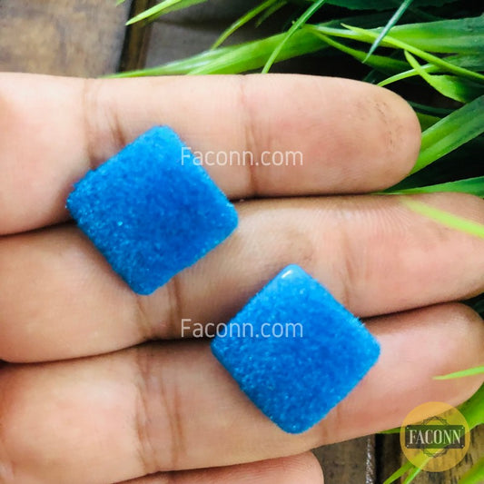 (Rusted) Blue Square Trendy Velvet Soft Stud Earring