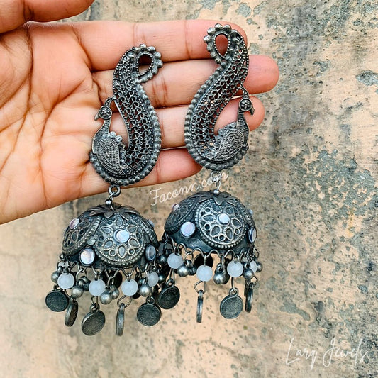 Black Oxidized Light Weight Peacock Jhumka