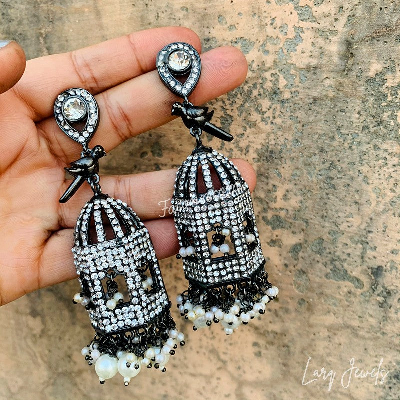 Black Oxidized Stone Ethnic Pearl Festive Earring