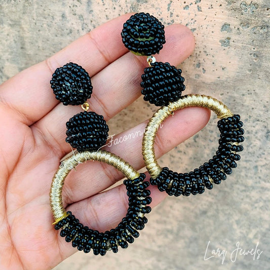 Larq Jewels Black And Round Beaded Earrings