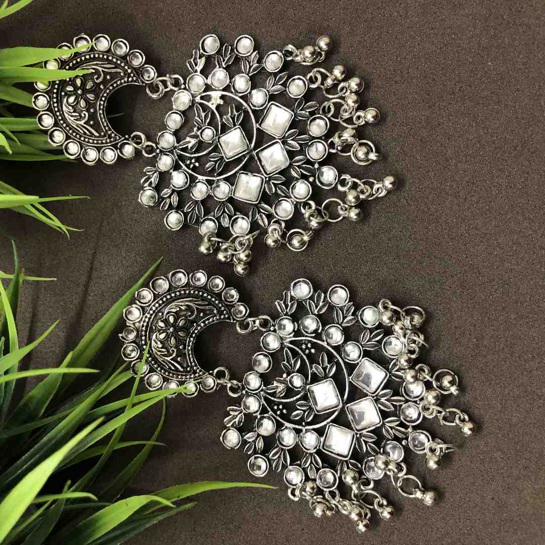 LARQ JEWELS Traditional Silver Oxidised  Afghani Big Dangle Drop Earrings for women