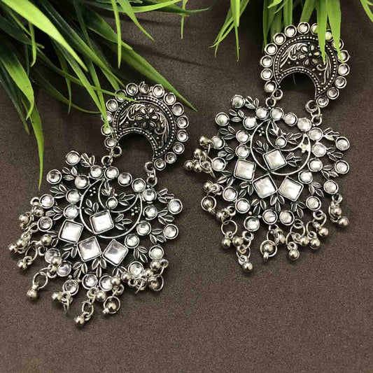 LARQ JEWELS Traditional Silver Oxidised  Afghani Big Dangle Drop Earrings for women