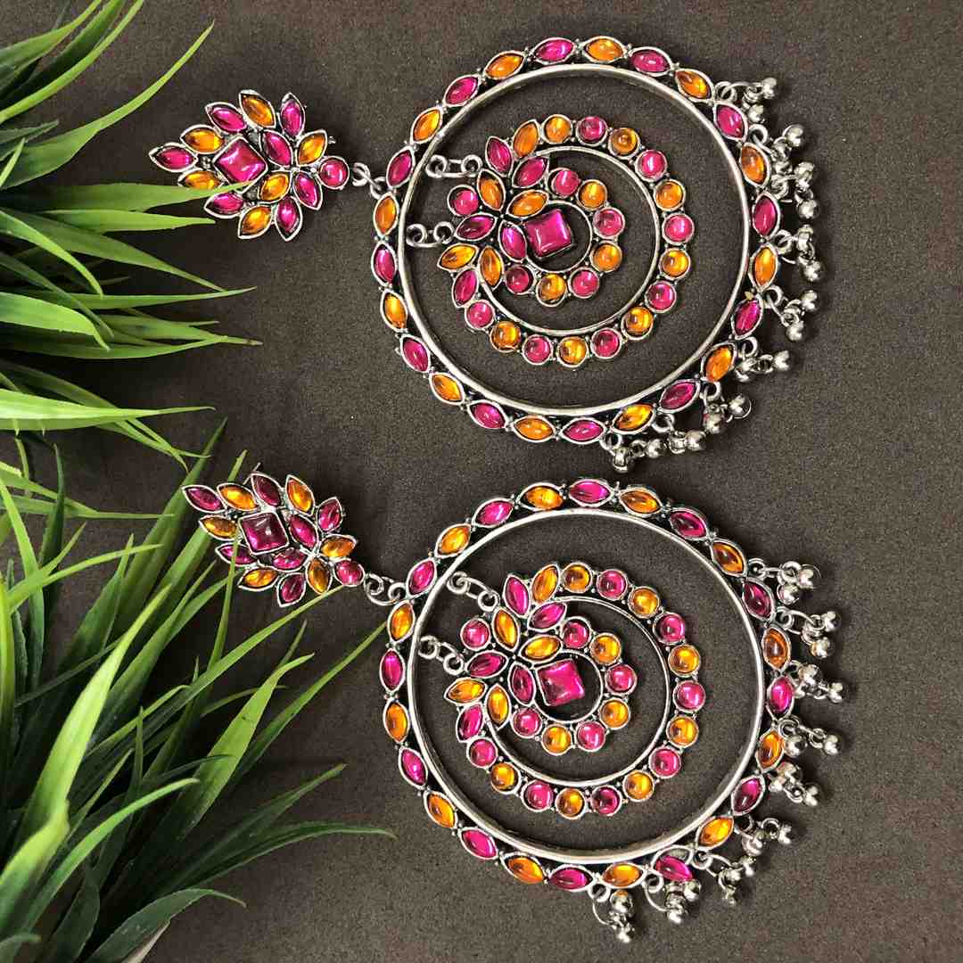 LARQ JEWELS Celebrity Inspired German Silver Stone  Chandbali Statement Earring