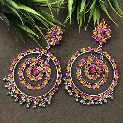 LARQ JEWELS Celebrity Inspired German Silver Stone  Chandbali Statement Earring