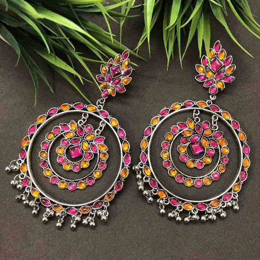 LARQ JEWELS Celebrity Inspired German Silver Stone  Chandbali Statement Earring