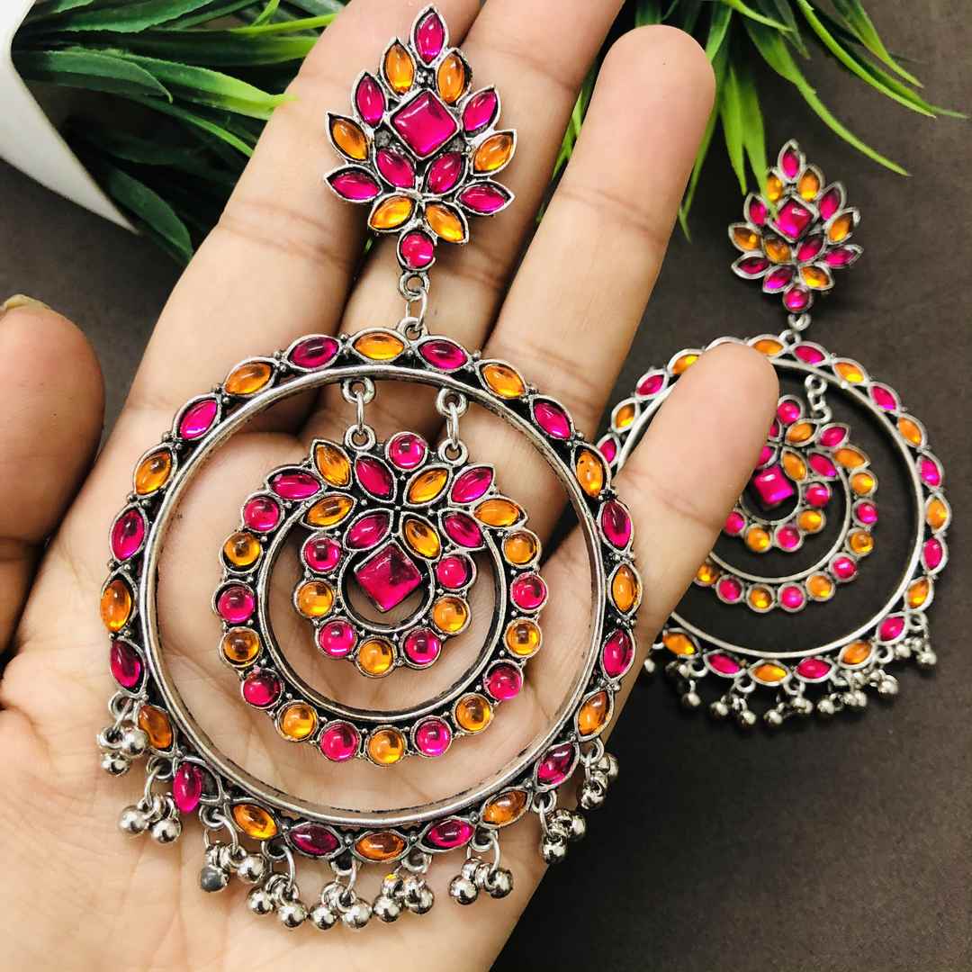 LARQ JEWELS Celebrity Inspired German Silver Stone  Chandbali Statement Earring