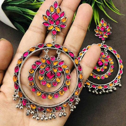 LARQ JEWELS Celebrity Inspired German Silver Stone  Chandbali Statement Earring