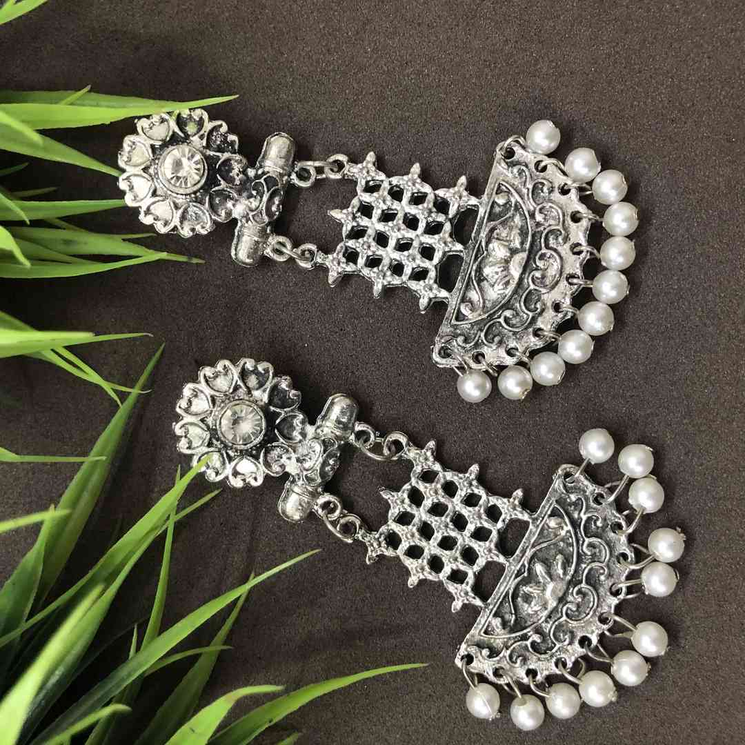 LARQ JEWELS Ethnic Indian Tribal Oxidised Silver Dangle Drop Earrings