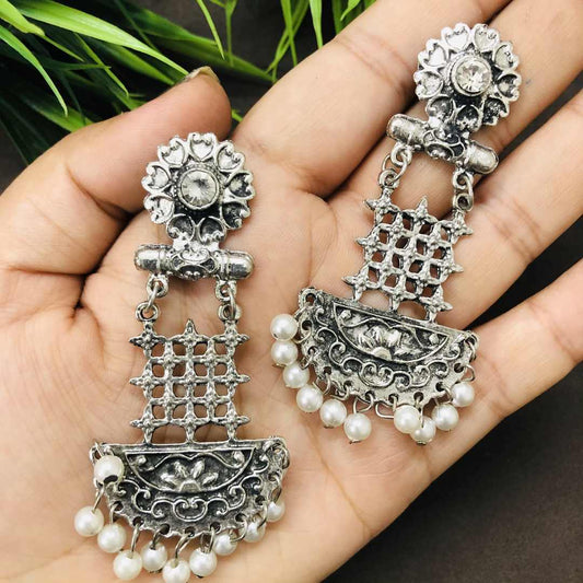 LARQ JEWELS Ethnic Indian Tribal Oxidised Silver Dangle Drop Earrings