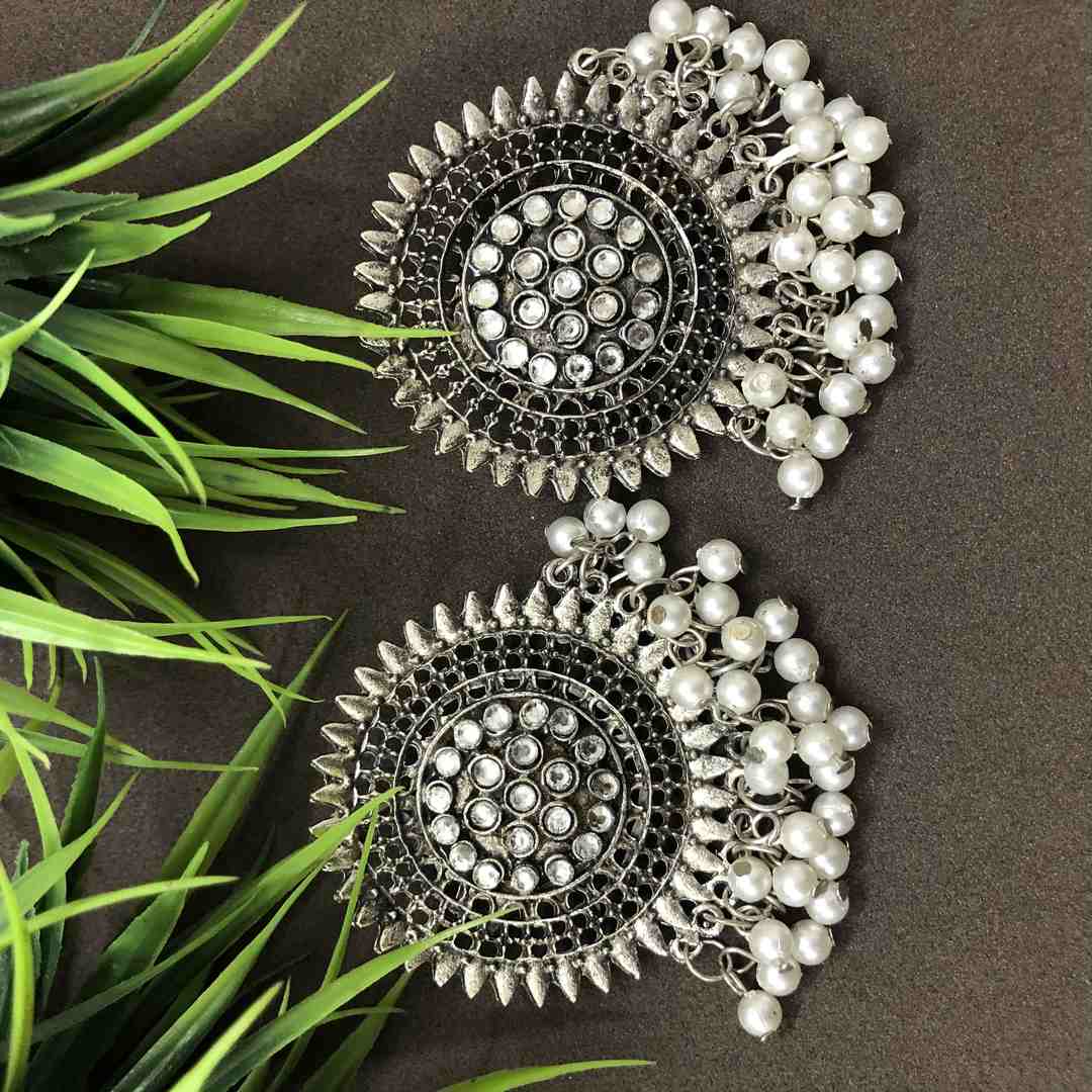 LARQ JEWELS  Two Tone Silver Plated White Stone Stud Earrings For Women