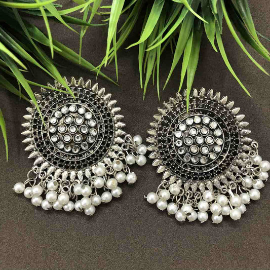 LARQ JEWELS  Two Tone Silver Plated White Stone Stud Earrings For Women
