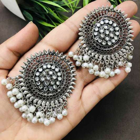 LARQ JEWELS  Two Tone Silver Plated White Stone Stud Earrings For Women