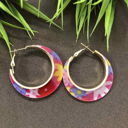 LARQ JEWELS Resin Round Hoop Earrings Hoop Earrings for Women- Pink Floral