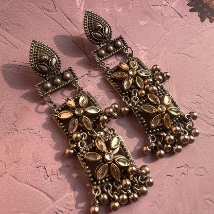 Oxidised Silver Flower Design Handmade Earrings