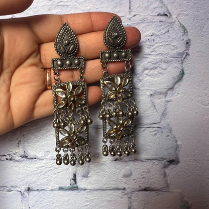 Oxidised Silver Flower Design Handmade Earrings