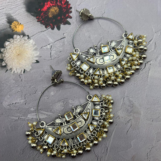 Traditional Peacock Design Oxidised Earrings