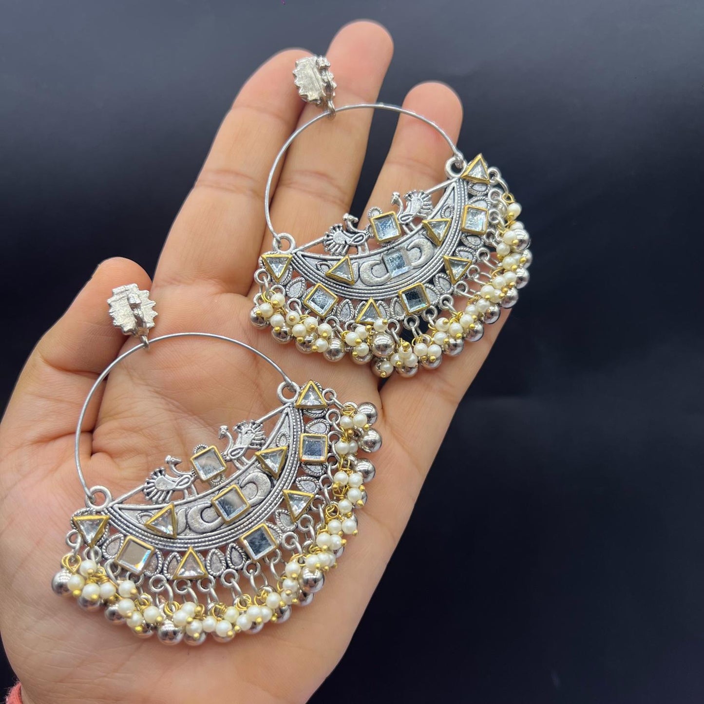 Traditional Peacock Design Oxidised Earrings