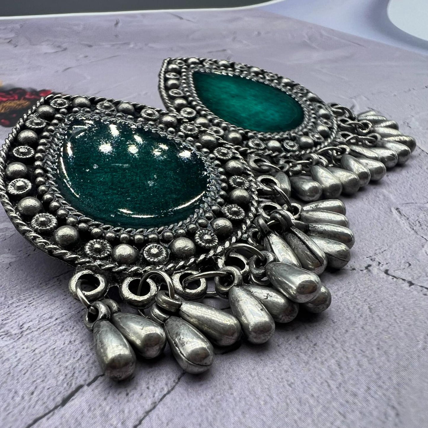 Green Teardrop Design Mini Jhumki Earrings