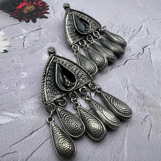 Oxidised silver Drop  Boho Black Earring